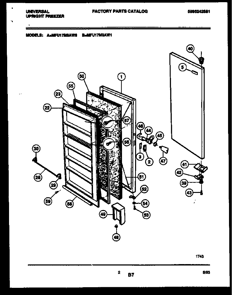 DOOR PARTS Diagram and Parts List for MFU17M3AW1  Tappan Freezer