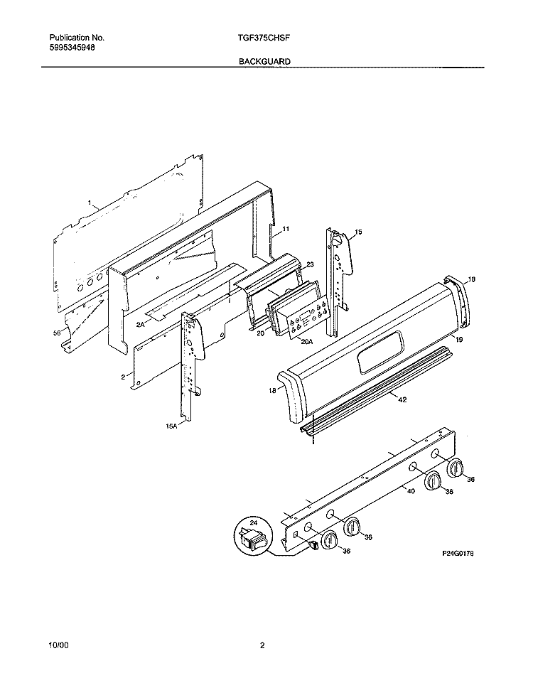 BACKGUARD Diagram and Parts List for TGF375CHSF  Tappan Range