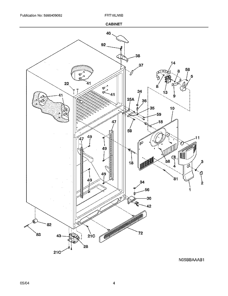 CABINET Diagram and Parts List for FRT18LN5BQ6  Frigidaire Refrigerator