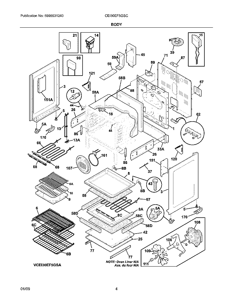 BODY Diagram and Parts List for CEI30EF5GSC  Electrolux Range