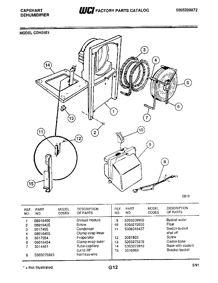 CONDENSER Diagram and Parts List for CDH25E1  Frigidaire Dehumidifier