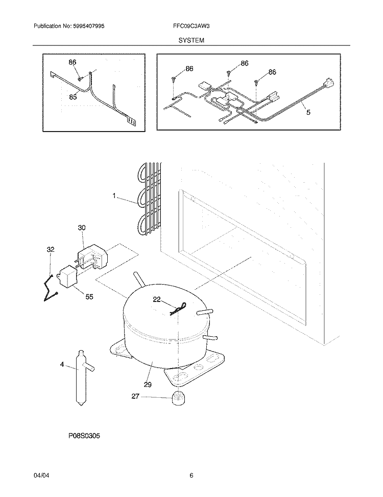 SYSTEM Diagram and Parts List for FFC09C3AW3  Frigidaire Freezer
