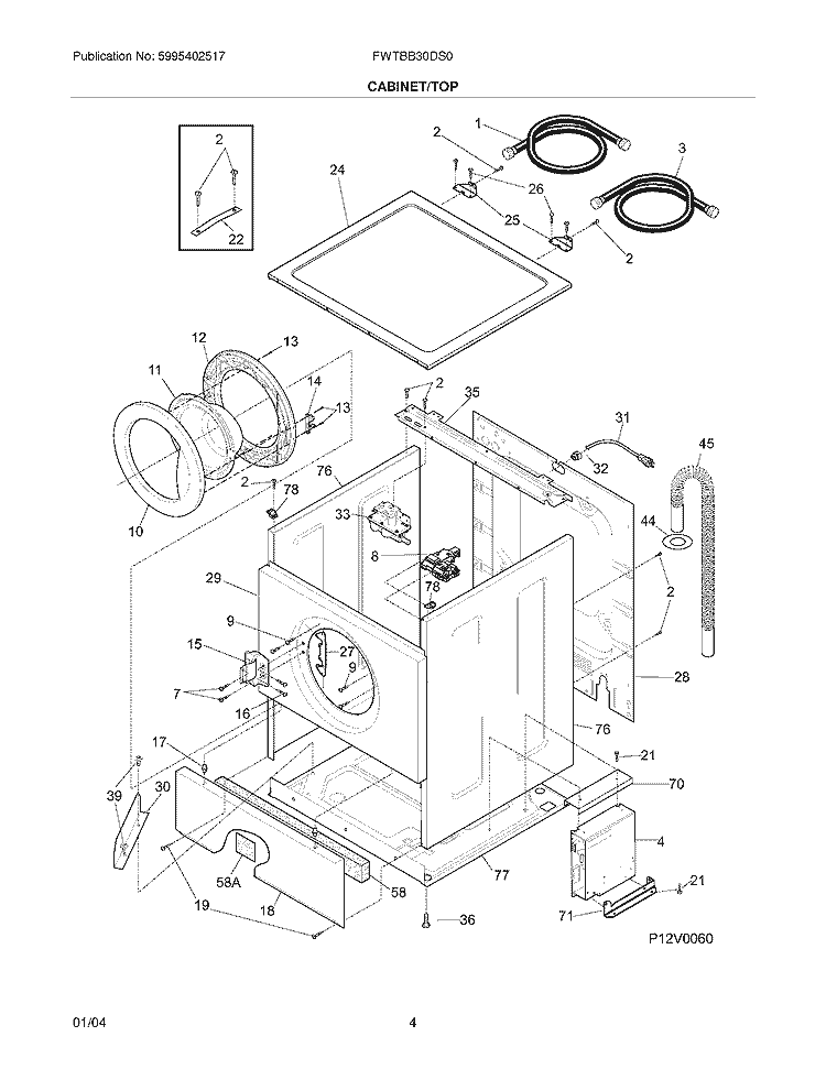 CABINET / TOP Diagram and Parts List for FWTBB30DS0  Frigidaire Washer