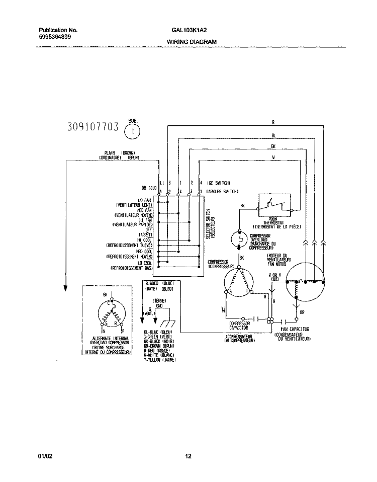 WIRING DIAGRAM Diagram and Parts List for GAL103K1A2  Gibson Air Conditioner