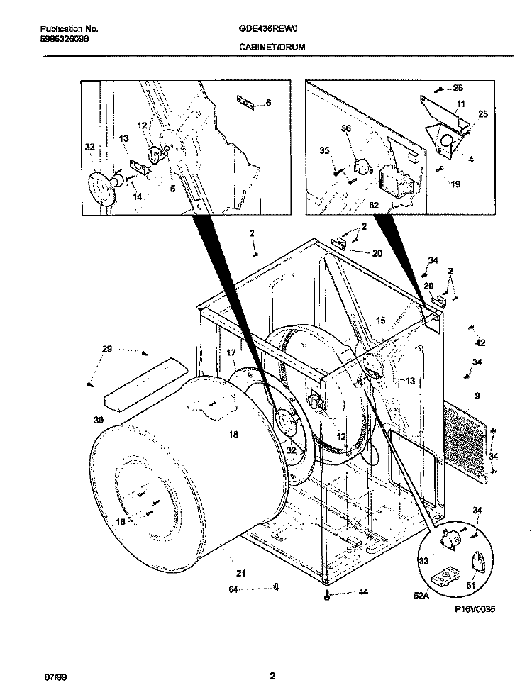 P16V0035 DRY CAB, HEATER Diagram and Parts List for GDE436REW0  Gibson Dryer