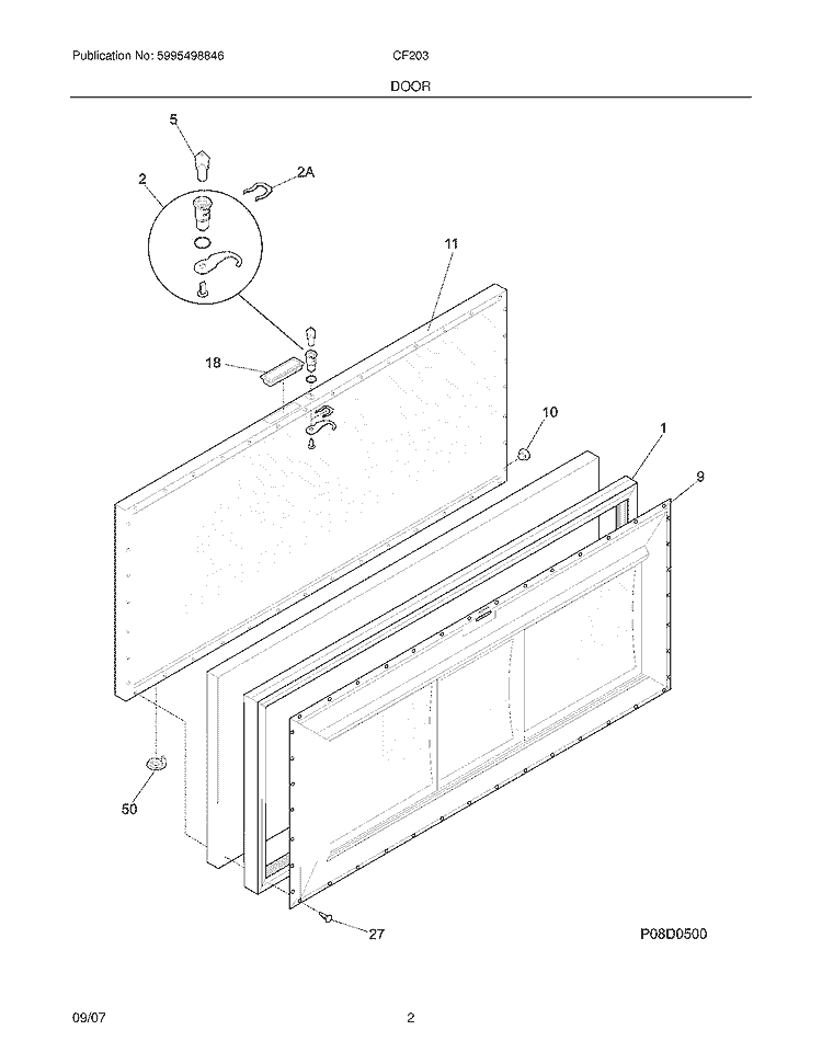 DOOR Diagram and Parts List for CF203  Frigidaire Freezer