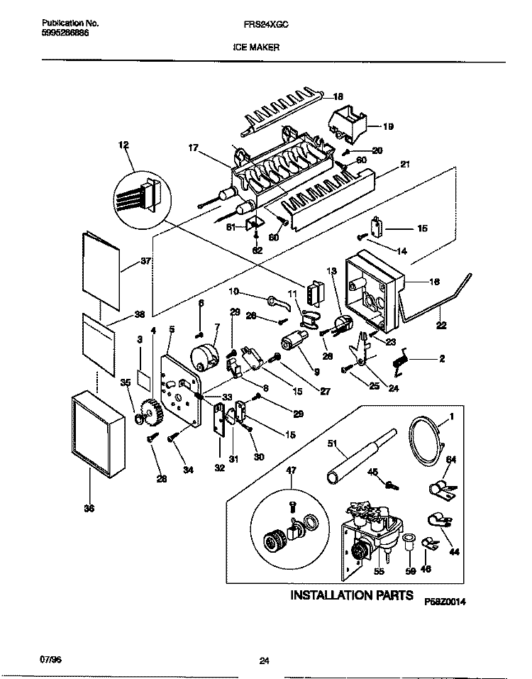 ICE MAKER Diagram and Parts List for FRS24XGCB3  Frigidaire Refrigerator