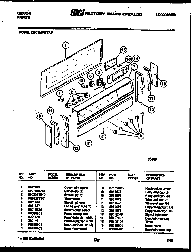 BACKGUARD Diagram and Parts List for CEC3M6WTAD  Gibson Range