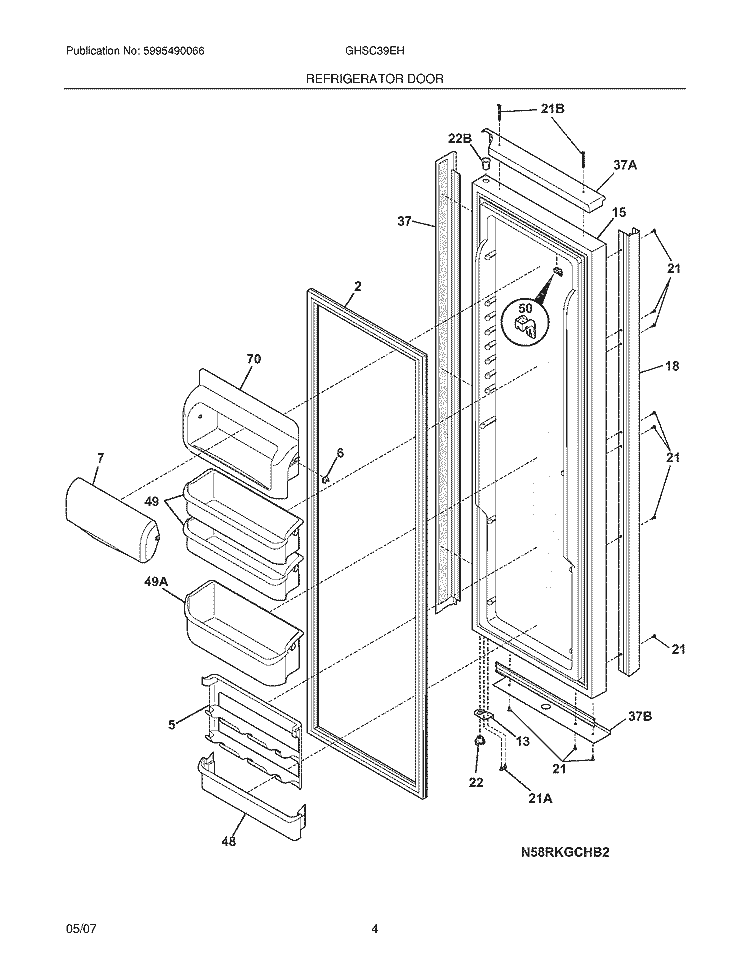 REFRIGERATOR DOOR Diagram and Parts List for GHSC39ETHB0  Frigidaire Refrigerator
