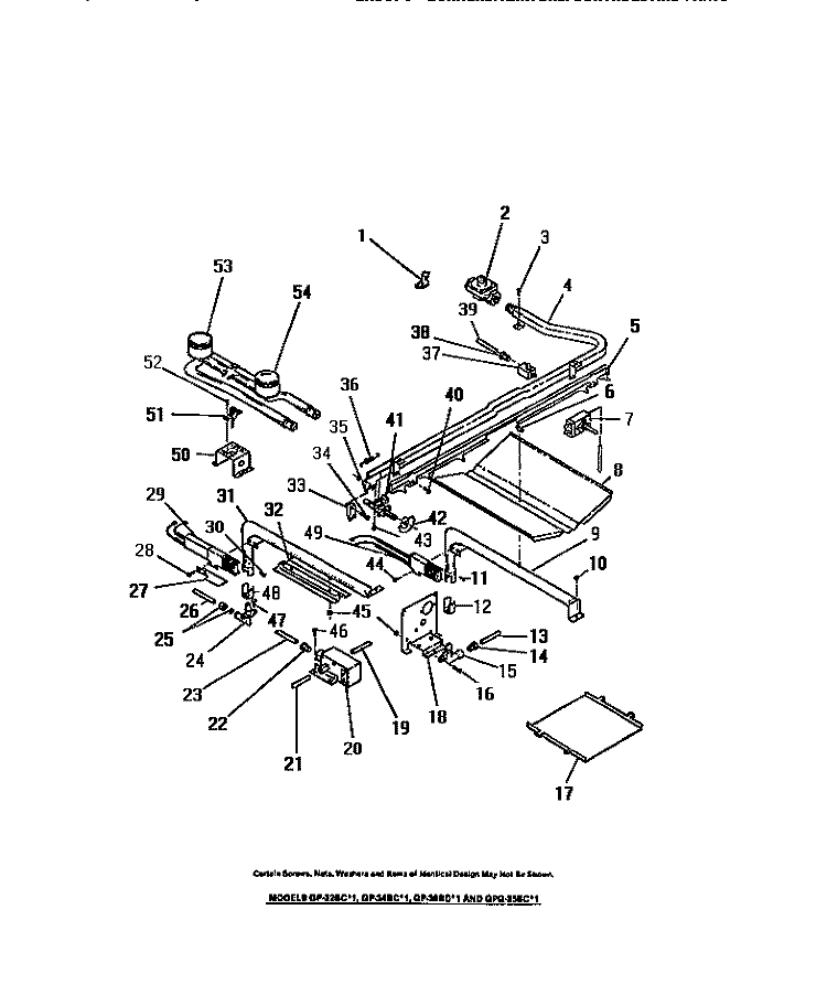 BURNERS, IGNITORS, CONTROLS Diagram and Parts List for GP38BCL1  Frigidaire Range