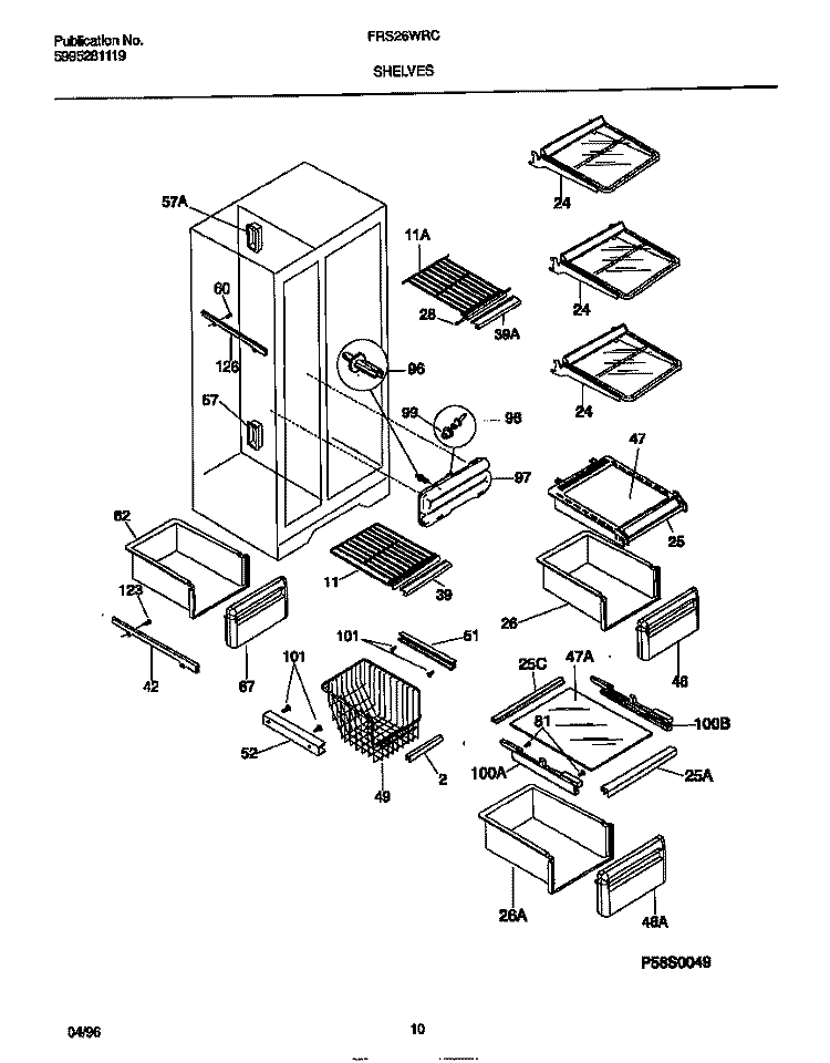 SHELVES Diagram and Parts List for FRS26WRCD2  Frigidaire Refrigerator