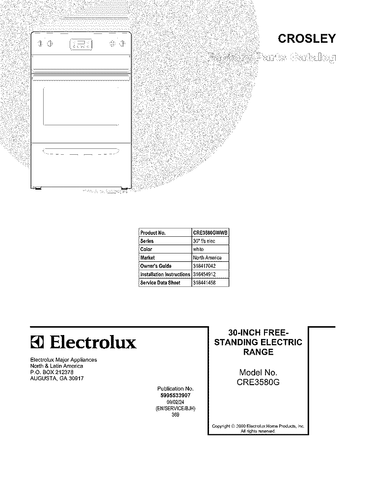 COVER Diagram and Parts List for CRE3580GWWB  Crosley Range