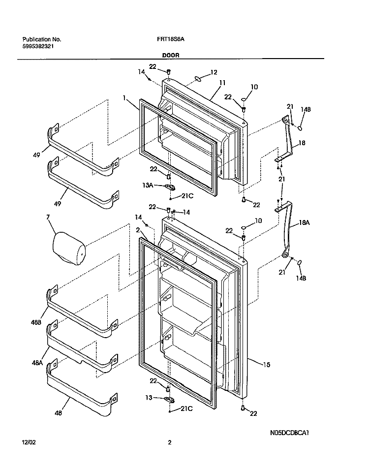 DOORS Diagram and Parts List for FRT18S6AW8  Frigidaire Refrigerator