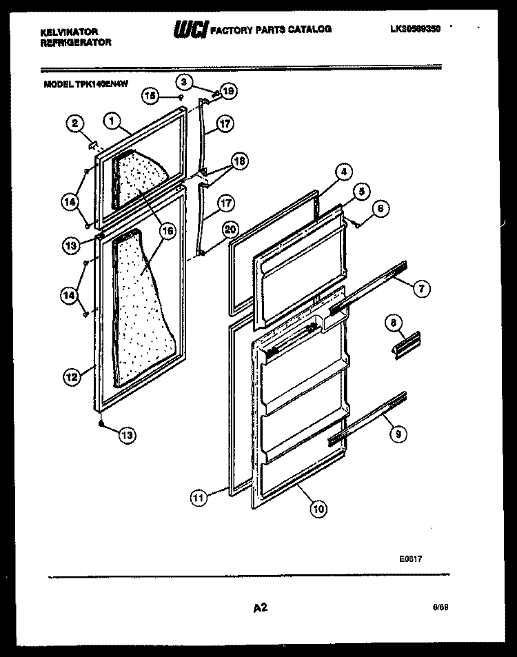 DOOR PARTS Diagram and Parts List for TPK140EN4F  Kelvinator Refrigerator