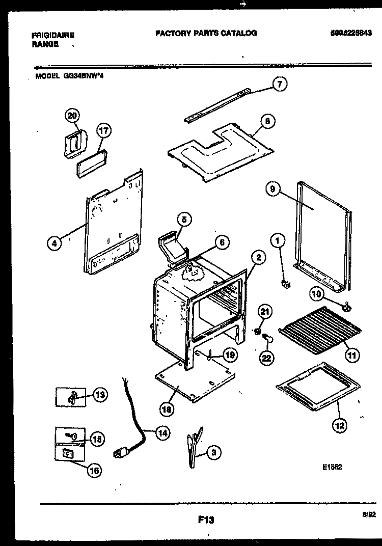 BODY PARTS Diagram and Parts List for GG34BNL4  Frigidaire Range
