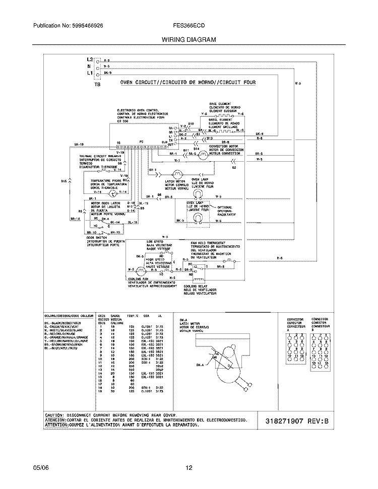 WIRING DIAGRAM Diagram and Parts List for FES366ECD  Frigidaire Range