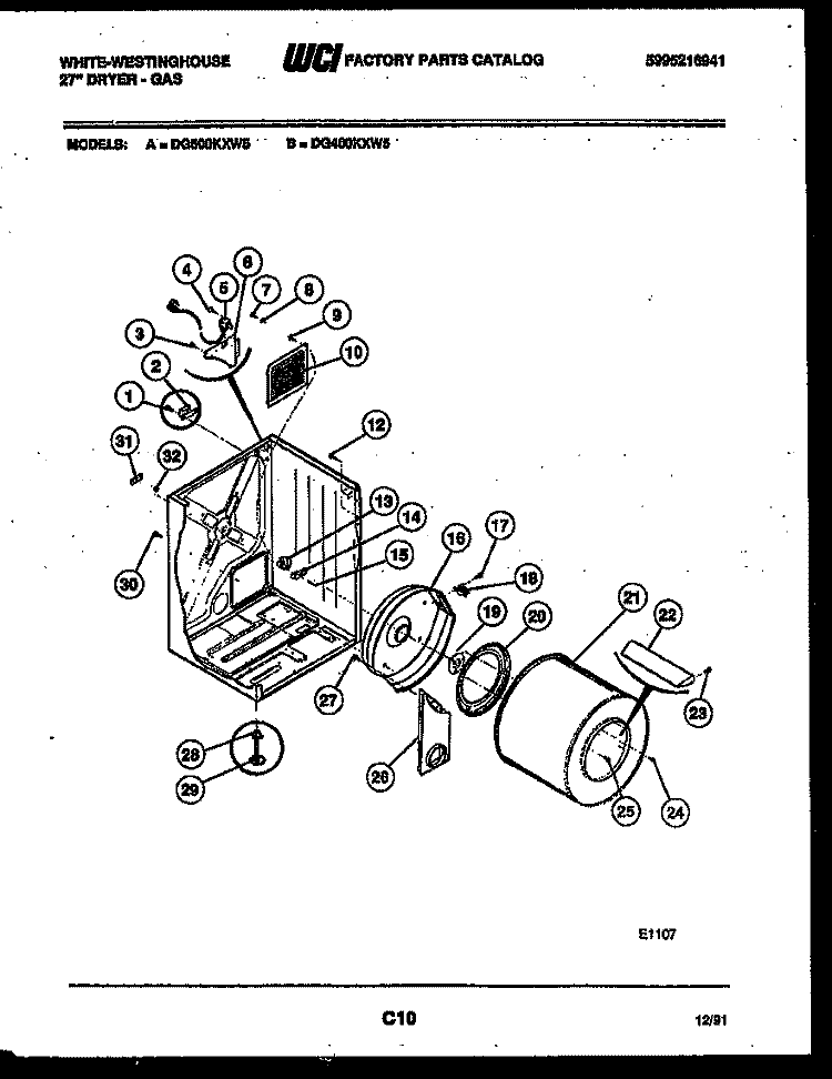 CABINET AND COMPONENT PARTS Diagram and Parts List for DG500KXD5  Frigidaire Dryer