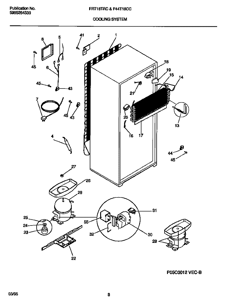 COOLING SYSTEM Diagram and Parts List for FRT18TRCW0  Frigidaire Refrigerator