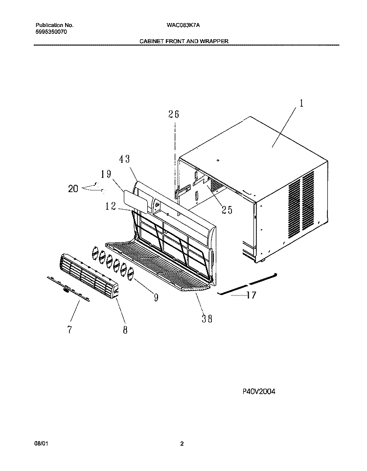 WRAPPER Diagram and Parts List for WAC083K7A1  Westinghouse Air Conditioner