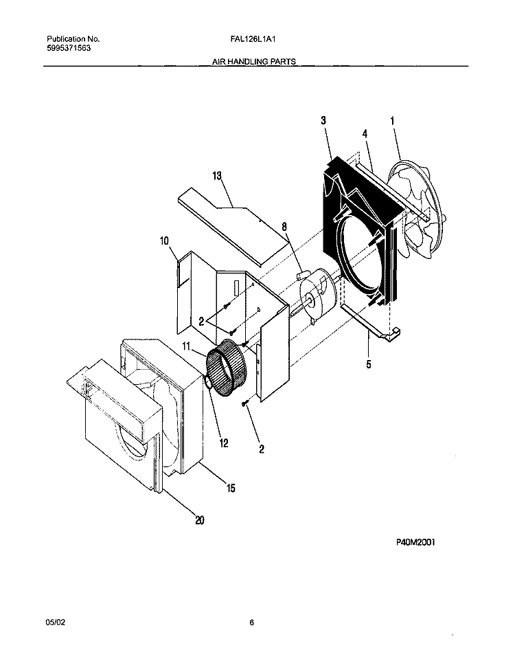 AIR HANDLING PARTS Diagram and Parts List for FAL126L1A1  Frigidaire Air Conditioner
