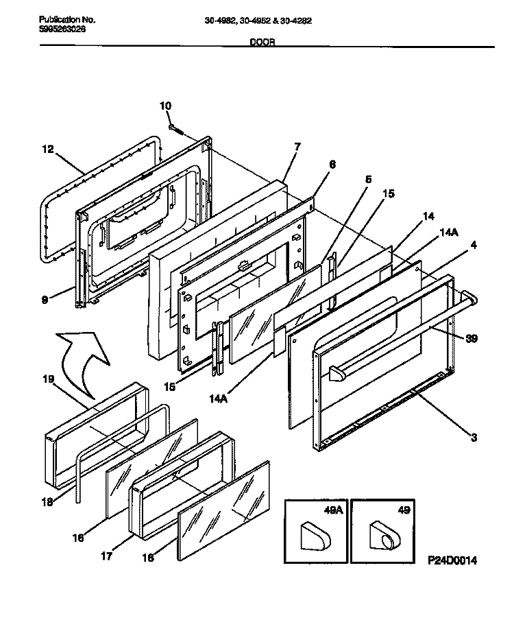 DOOR Diagram and Parts List for 30-4952-00-04  Tappan Range