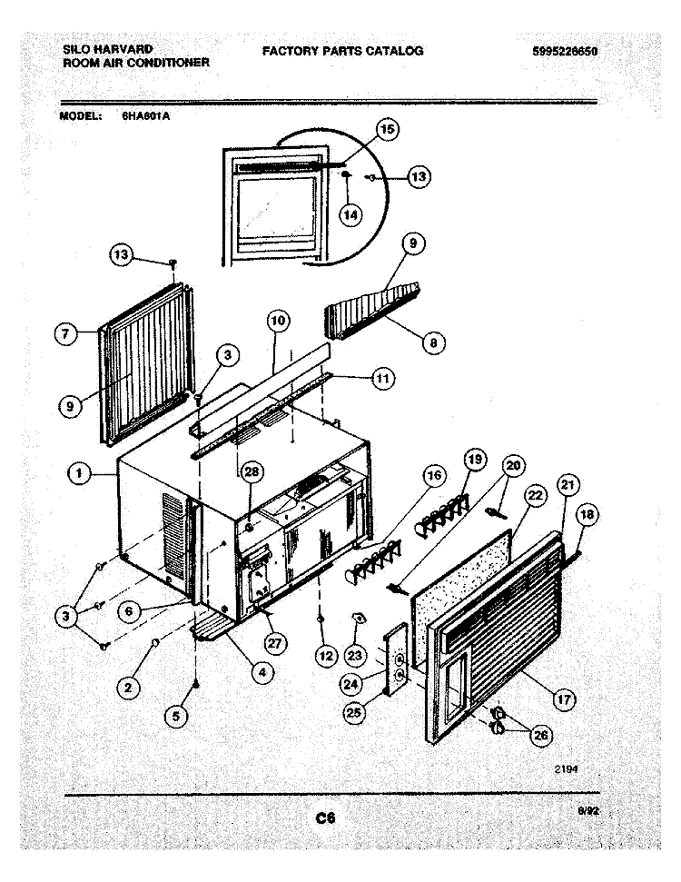 WRAPPER Diagram and Parts List for 6HA601A  Frigidaire Air Conditioner