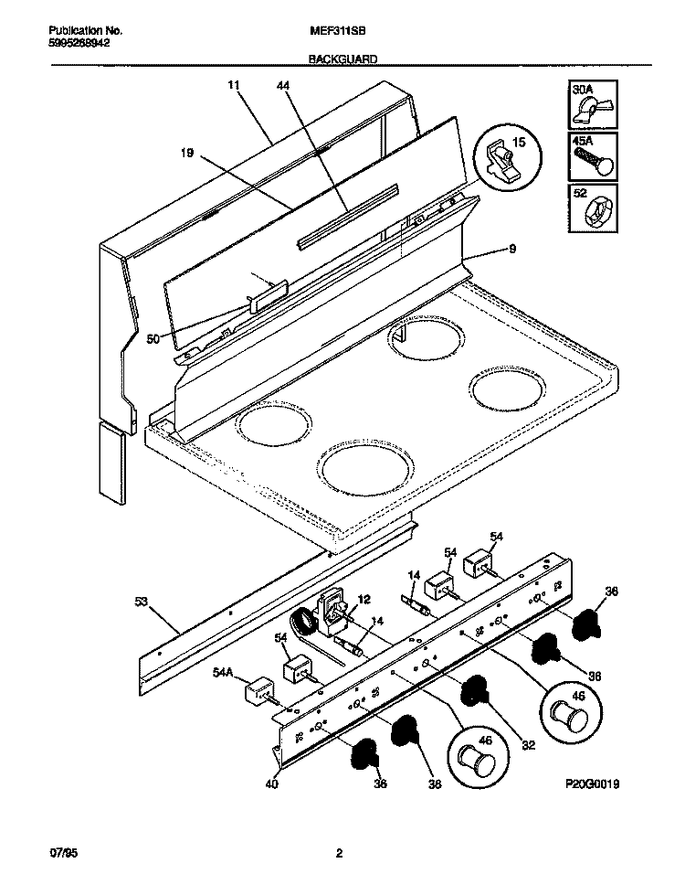 BACKGUARD Diagram and Parts List for MEF311SBWB  Frigidaire Range