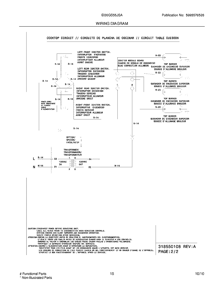 WIRING DIAGRAM Diagram and Parts List for EI30GS55JSA  Electrolux Range
