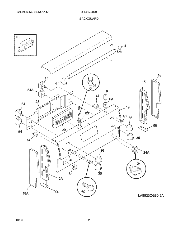BACKGUARD Diagram and Parts List for CFEF272DC4  Frigidaire Range