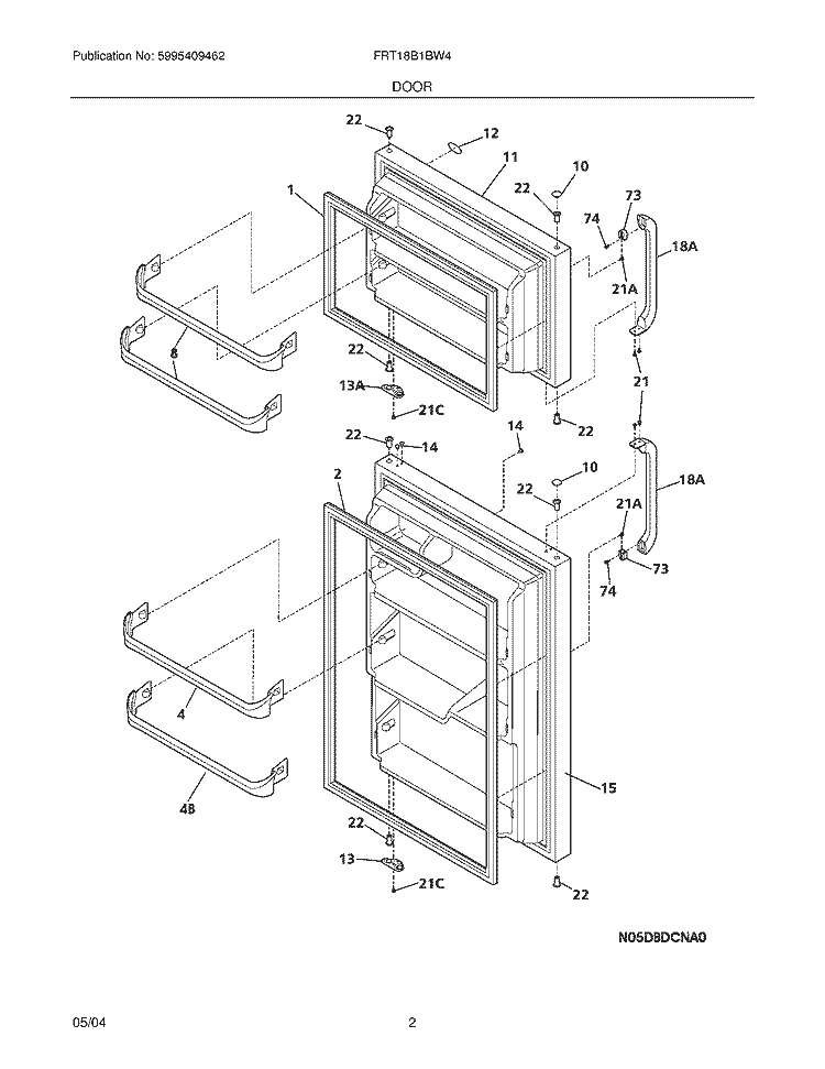 DOOR Diagram and Parts List for FRT18B1BW4  Frigidaire Refrigerator