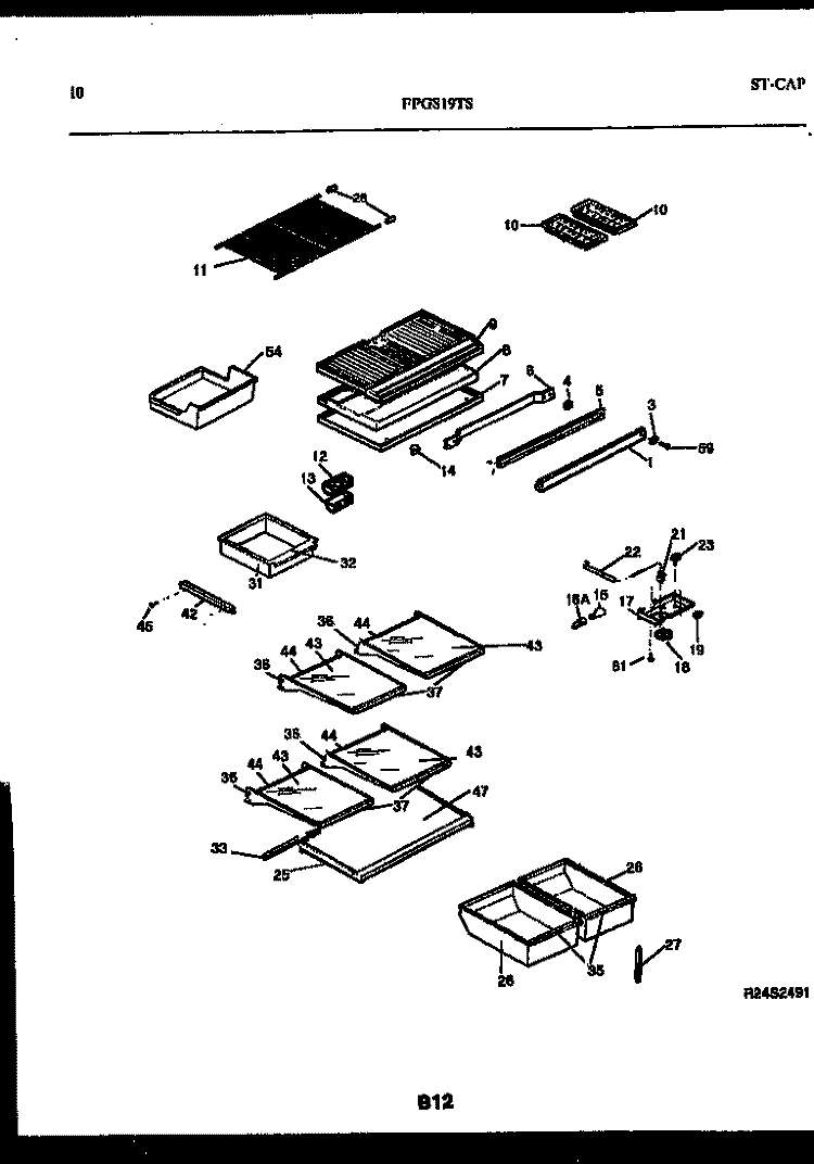 SHELVES AND SUPPORTS Diagram and Parts List for FPGS19TSL0  Frigidaire Refrigerator