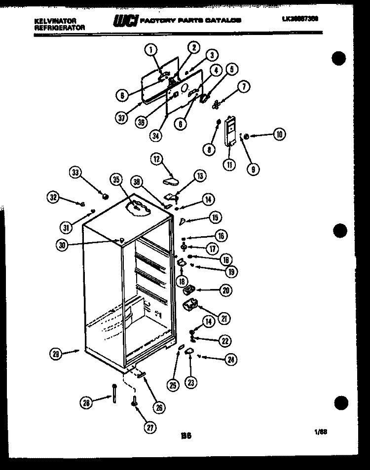 CABINET PARTS Diagram and Parts List for TSK140EN1W  Kelvinator Refrigerator