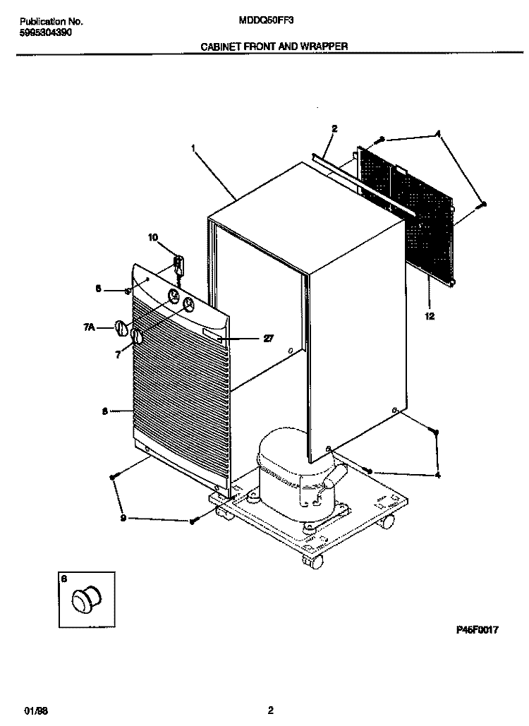 CABINET FRONT AND WRAPPER Diagram and Parts List for MDDQ50FF3  Frigidaire Dehumidifier