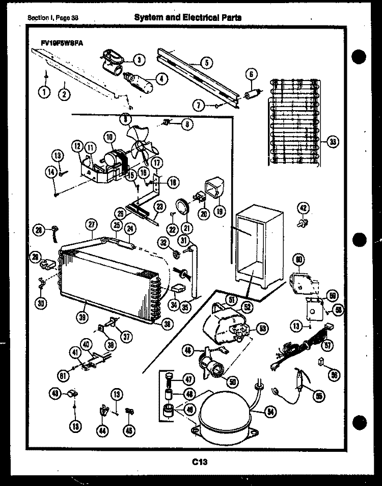SYSTEM AND ELECTRICAL PARTS Diagram and Parts List for FV16M4WSFB  Frigidaire Freezer
