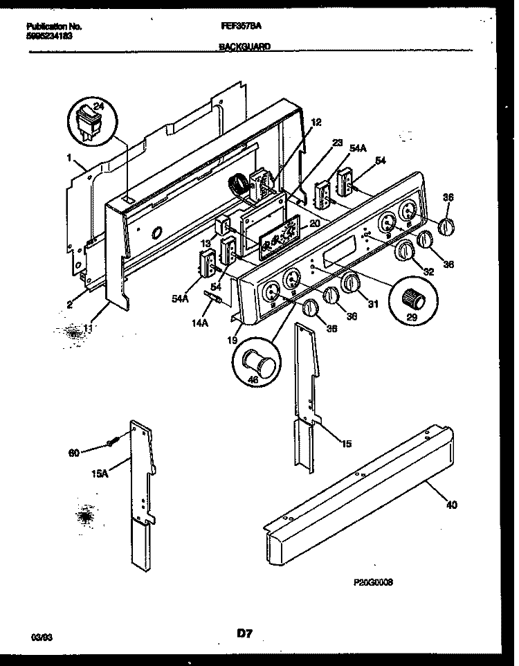 BACKGUARD Diagram and Parts List for FEF357BADA  Frigidaire Range
