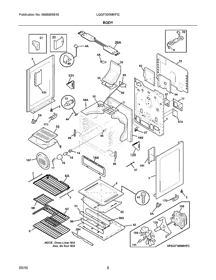 BODY Diagram and Parts List for LGGF305MKFG  Frigidaire Range