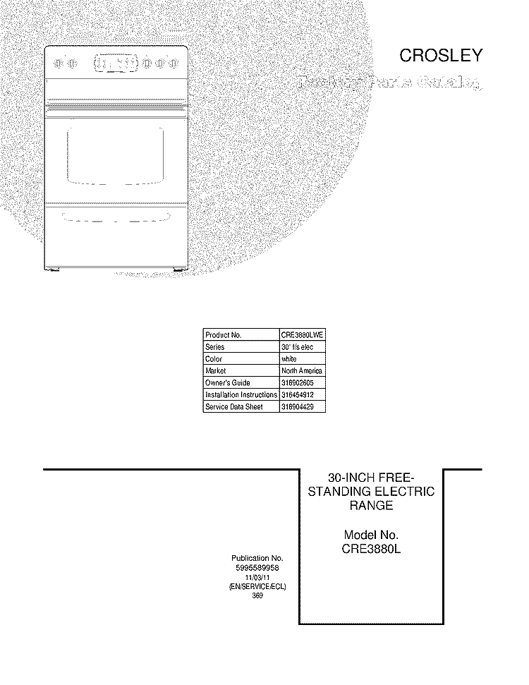 COVER Diagram and Parts List for CRE3880LWE  Crosley Range