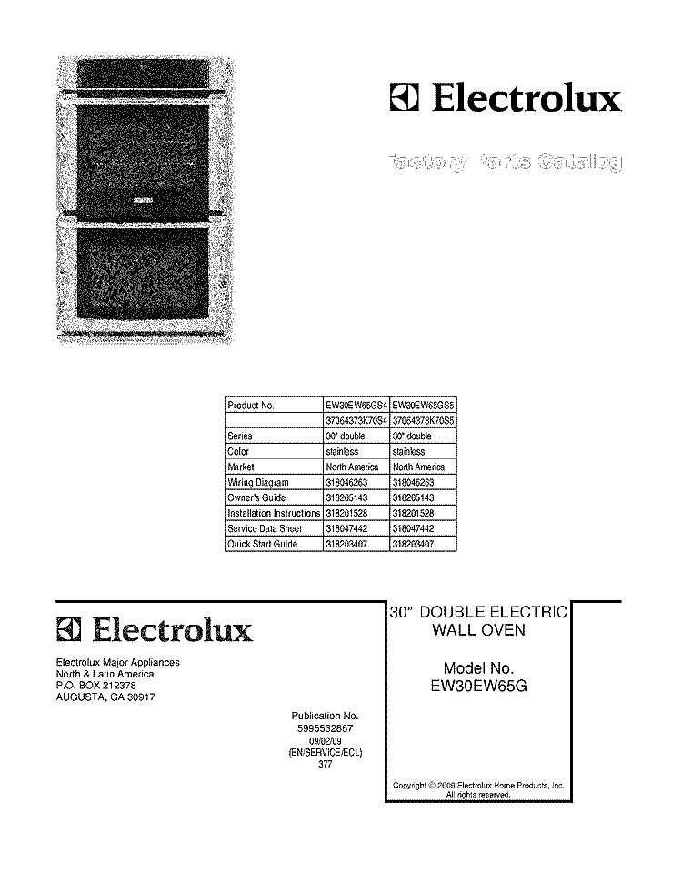 COVER Diagram and Parts List for EW30EW65GS4  Electrolux Wall Oven