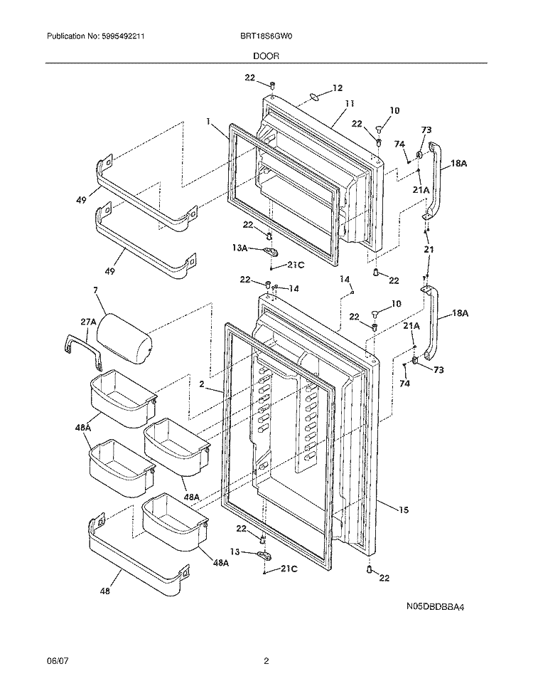 DOORS Diagram and Parts List for BRT18S6GW0  Electrolux Refrigerator