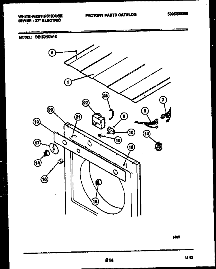 CONSOLE AND CONTROL PARTS Diagram and Parts List for DE150KDD5  Frigidaire Dryer