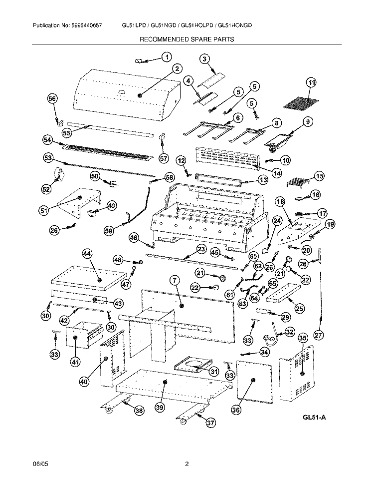 RECOMMENDED SPARE PARTS Diagram and Parts List for GL51HONGDC  Frigidaire Grill