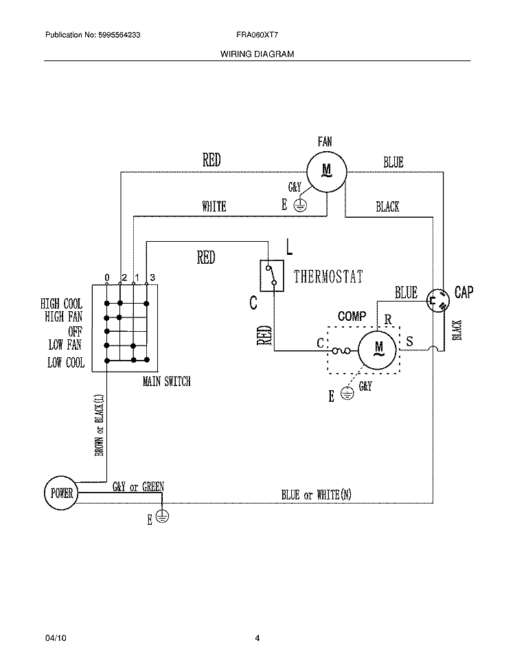 WIRING DIAGRAM Diagram and Parts List for FRA060XT73  Frigidaire Air Conditioner