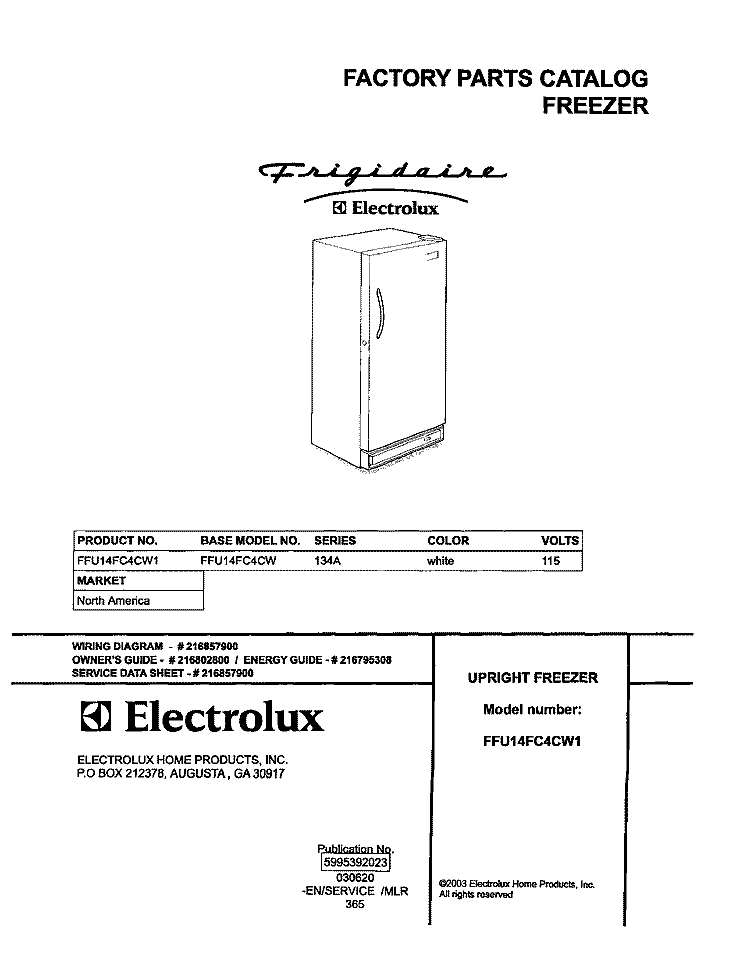 COVER Diagram and Parts List for FFU14FC4CW1  Frigidaire Freezer