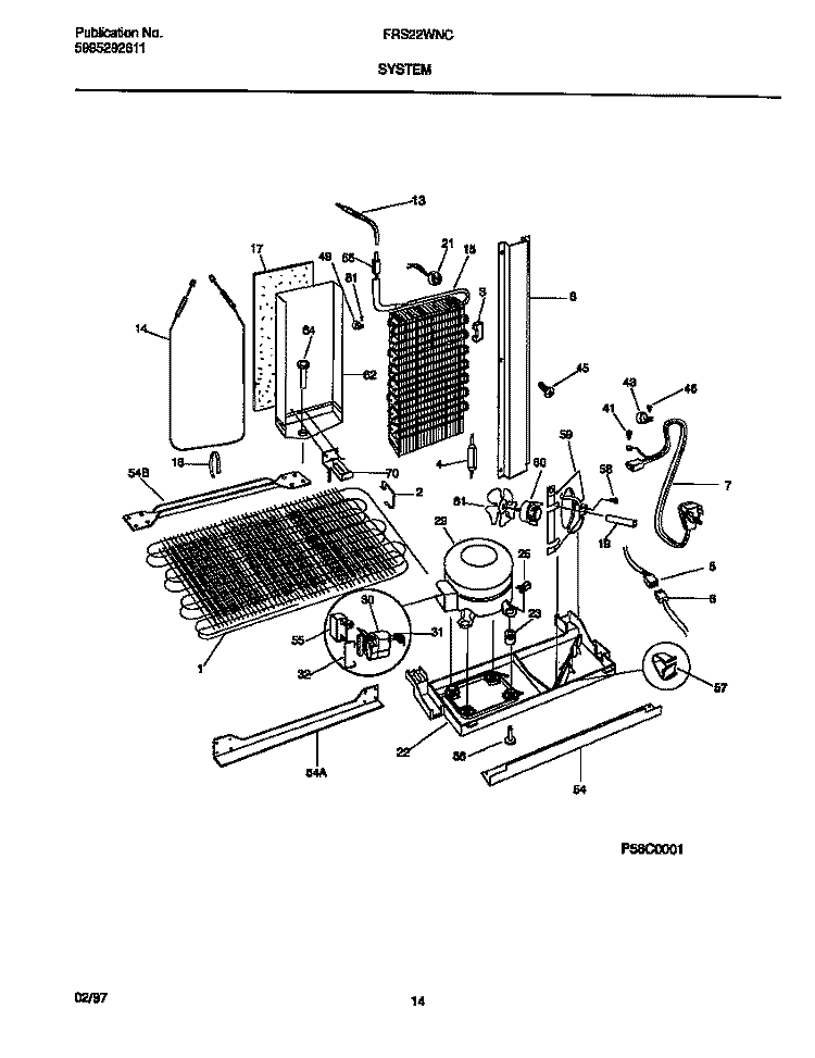 SYSTEM Diagram and Parts List for FRS22WNCD5  Frigidaire Refrigerator