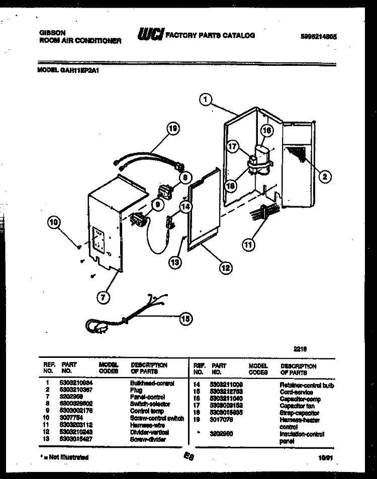 ELECTRICAL PARTS Diagram and Parts List for GAH11EP2A1  Gibson Air Conditioner