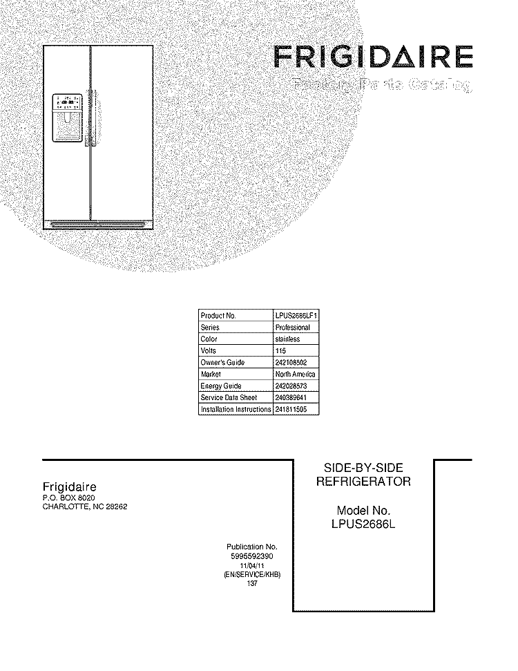 COVER Diagram and Parts List for LPUS2686LF1  Frigidaire Refrigerator