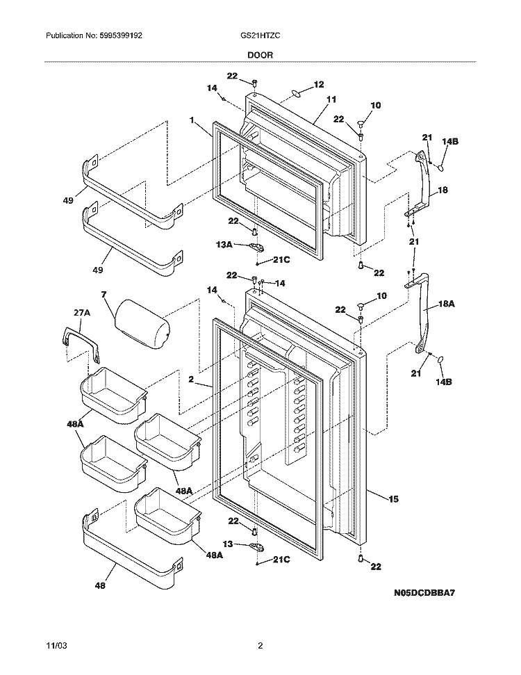 DOOR Diagram and Parts List for GS21HTZCC1  Frigidaire Refrigerator