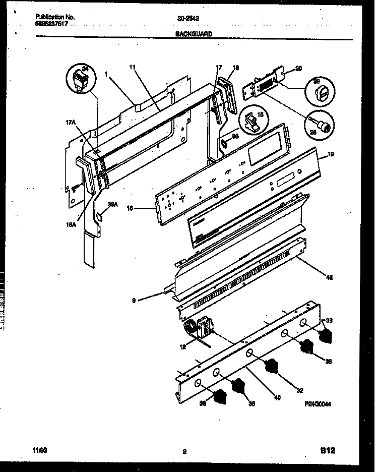 BACKGUARD Diagram and Parts List for 30-2542-00-02  Tappan Range