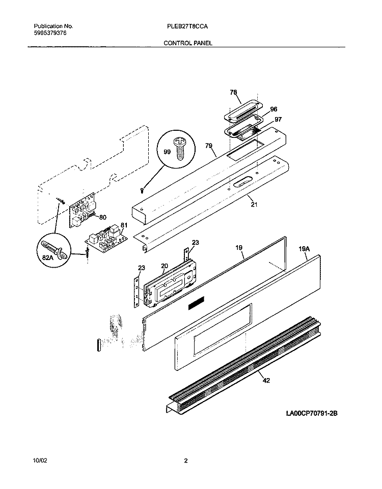 CONTROL PANEL Diagram and Parts List for PLEB27T8CCA  Frigidaire Wall Oven