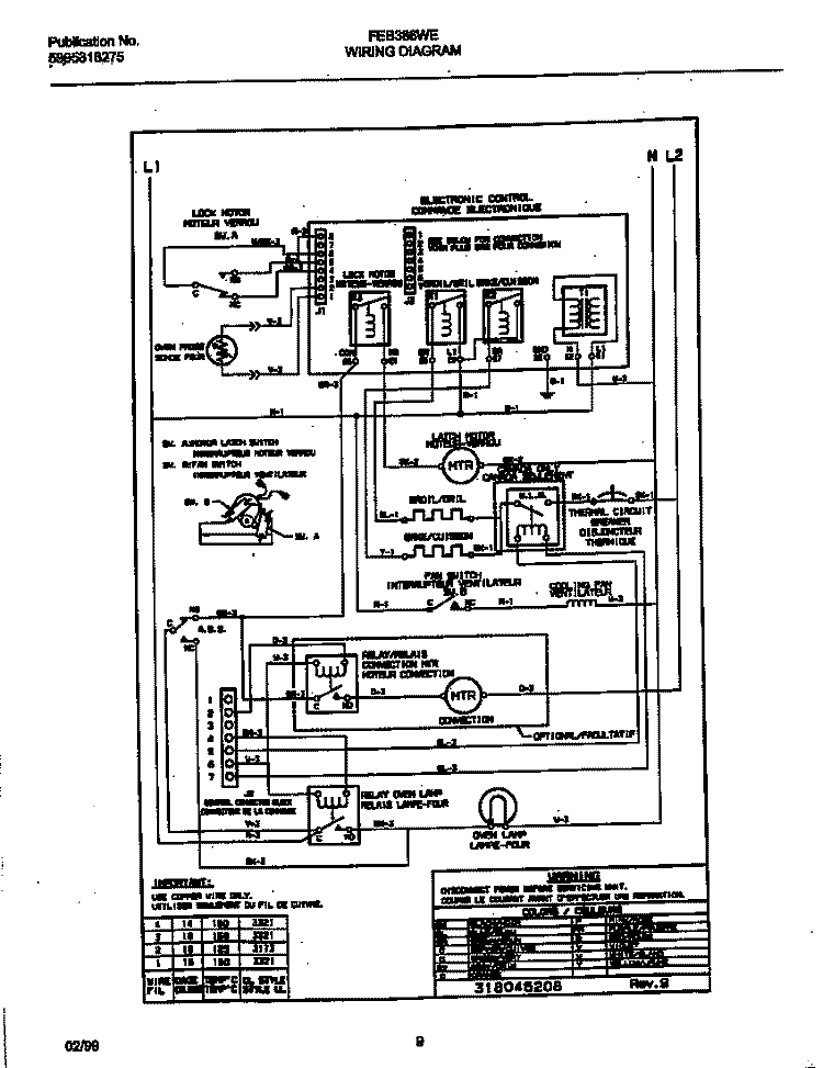 WIRING DIAGRAM Diagram and Parts List for FEB386WECG  Frigidaire Wall Oven
